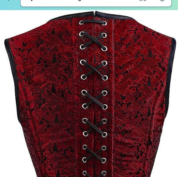 Charmain red/black brocade steel corset vest - Picture 3 of 6